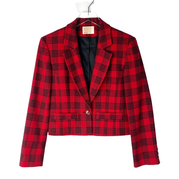 Vintage 1950s Pendleton Wool Plaid Blazer Cropped Holiday Christmas Jacket Sz XS - Picture 2 of 10